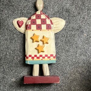 Rustic Angel Wall Decor with Red and Gold Accents